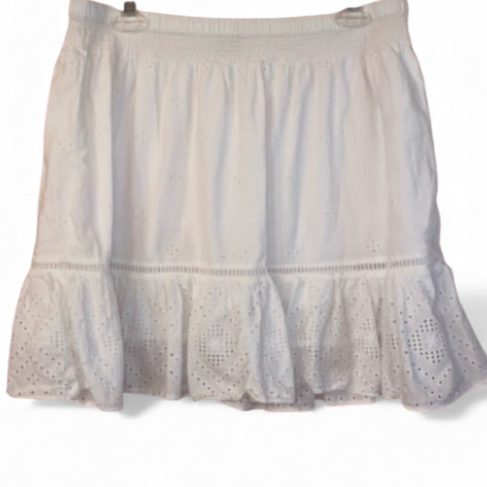 MADEWELL Embroidered Smock Waist Ruffle Eyelet Skirt WHITE Size Medium
